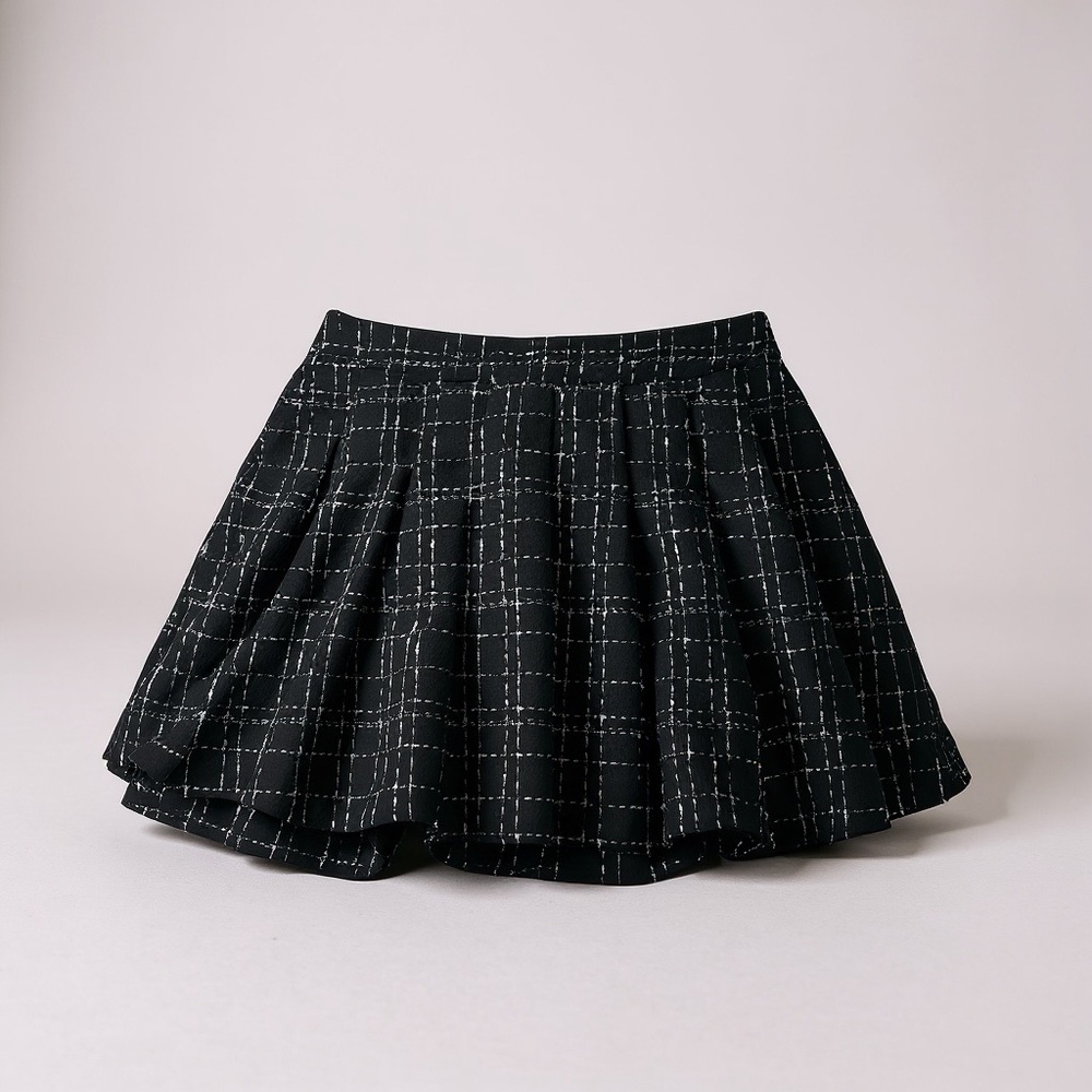 SHEIN Black and White Plaid Skater Skirt